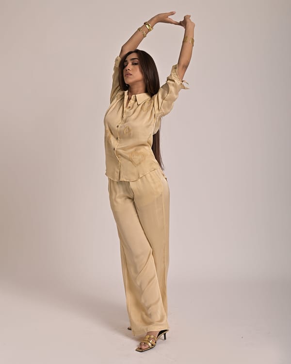 Cream Modal Satin High-Waist Wide-Leg Trousers — Missy Co.