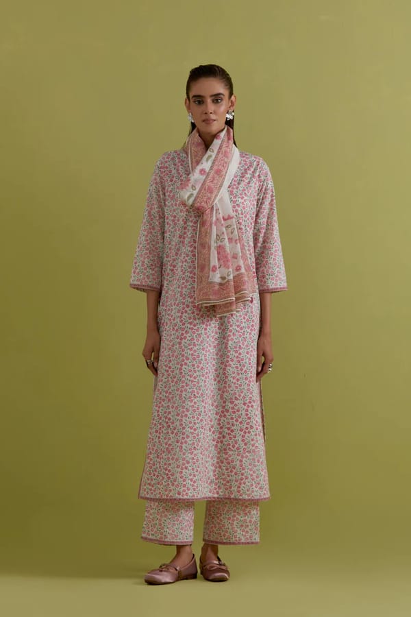 Off White Cotton Straight Long Kurta Set — Upavita
