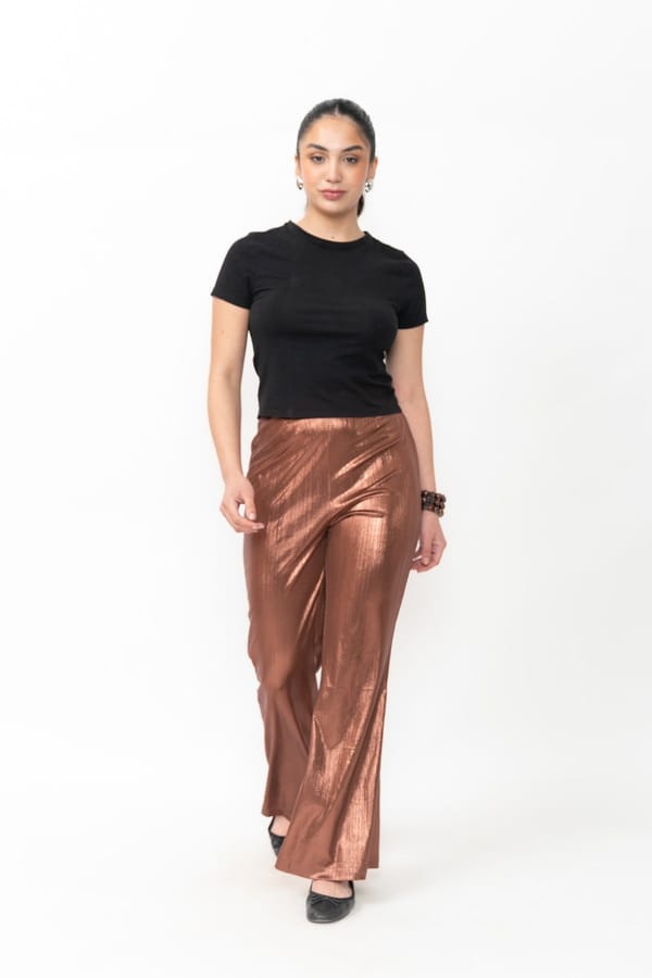 Bronze Metallic Flared Trousers — Contemponari