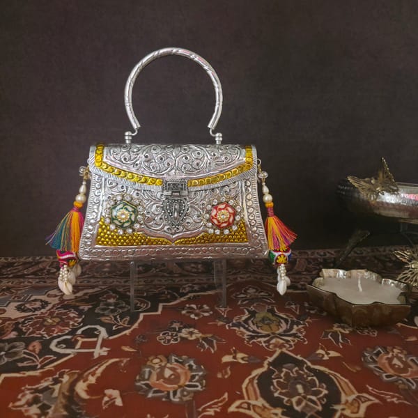 Multi Meenakari Bag With Top Brass Handle — Adwita