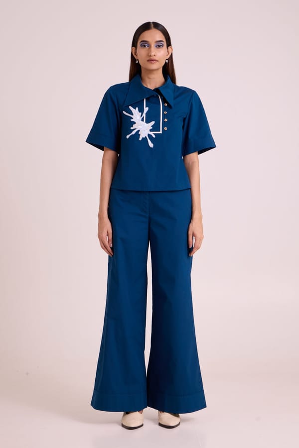 Cobalt Blue Shirt and Wide-Leg Pants Co-ord Set — Madder Much