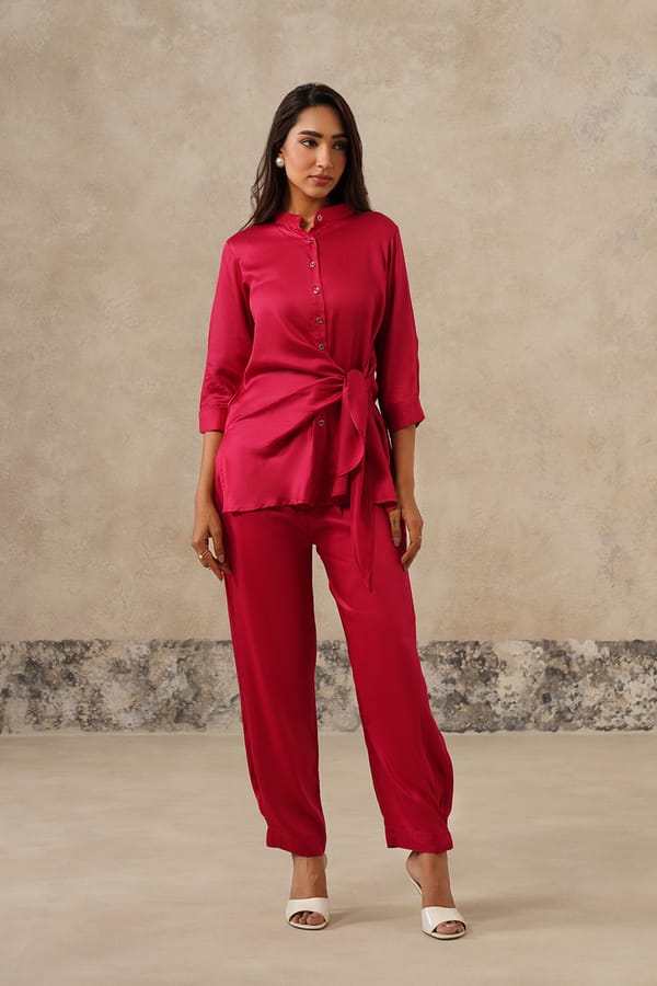 Naaz Rani Pink Tie Shirt Co-ord Set — INCHING INDIA