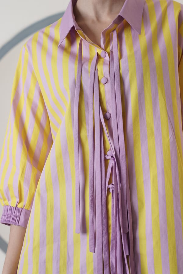 Yellow and Lilac Striped Twist and Tie Shirt — SURABHI ARYA