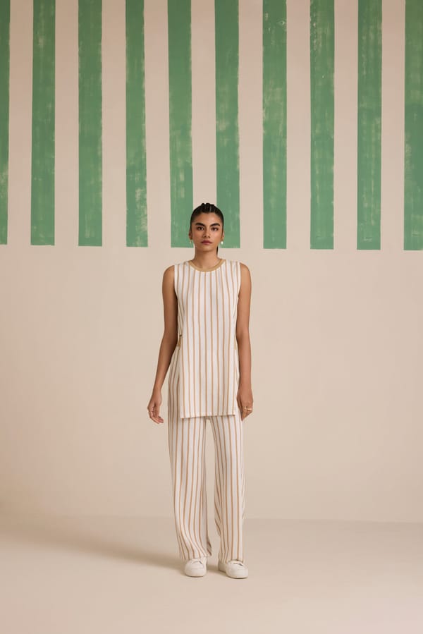Sand Jacquard Stripe Tank and Pants Co-ord Set — Muvazo