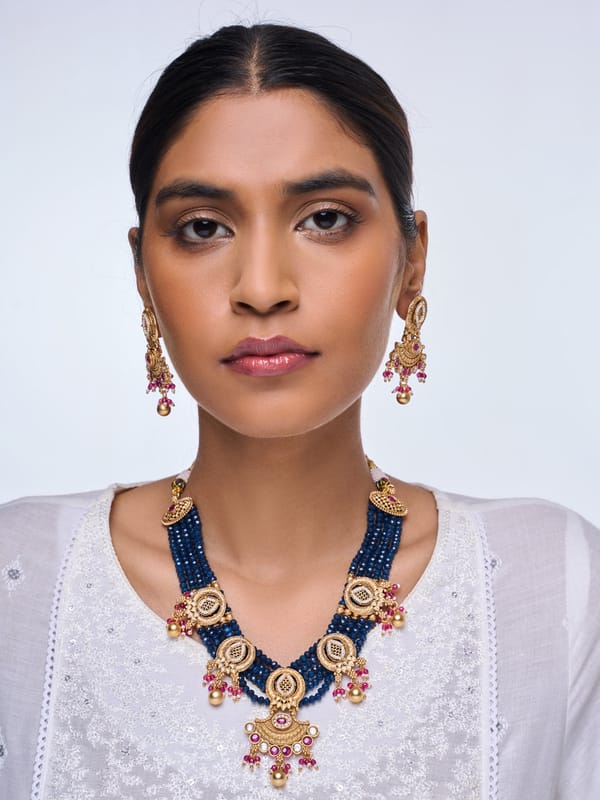 Dark Blue Beaded Necklace — Cao Jewellery
