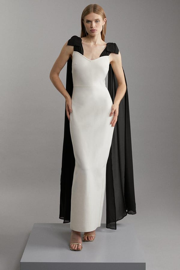 Mono Sweetheart Maxi Dress with Chiffon Cape — KAREN MILLEN