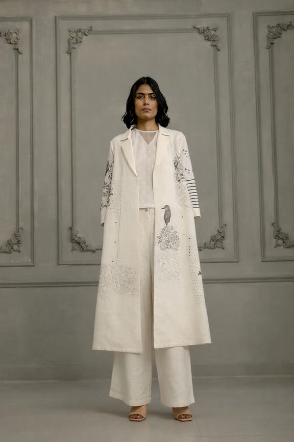 Ivory Embroidery Jacket With Top And Flared Pant — Arcvsh Pallavi Singh