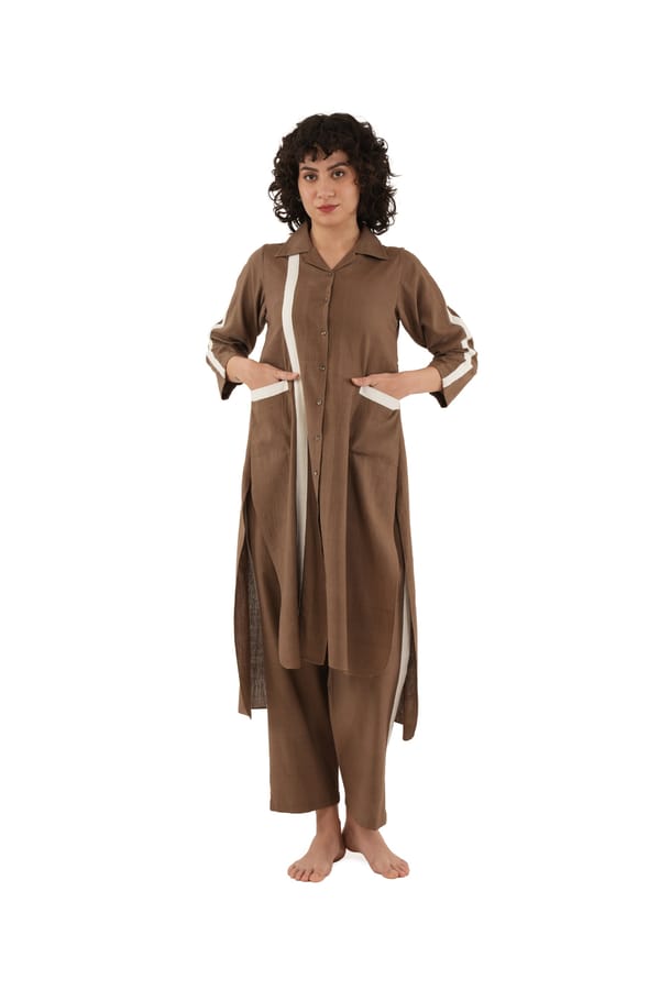 Brown Handwoven Cotton Kurta and Pant Co-ord Set — Khat
