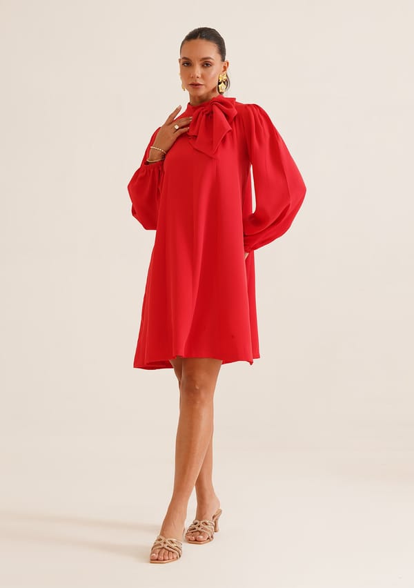 Red High Neck Bow Mini Dress — AMOSHI