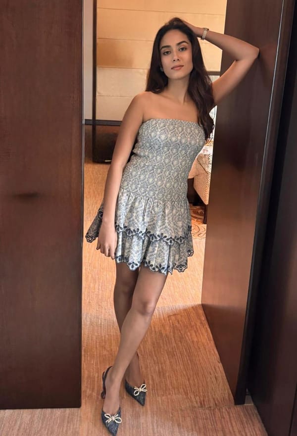 Mira Kapoor in Apricot Mini Dress — Calling June