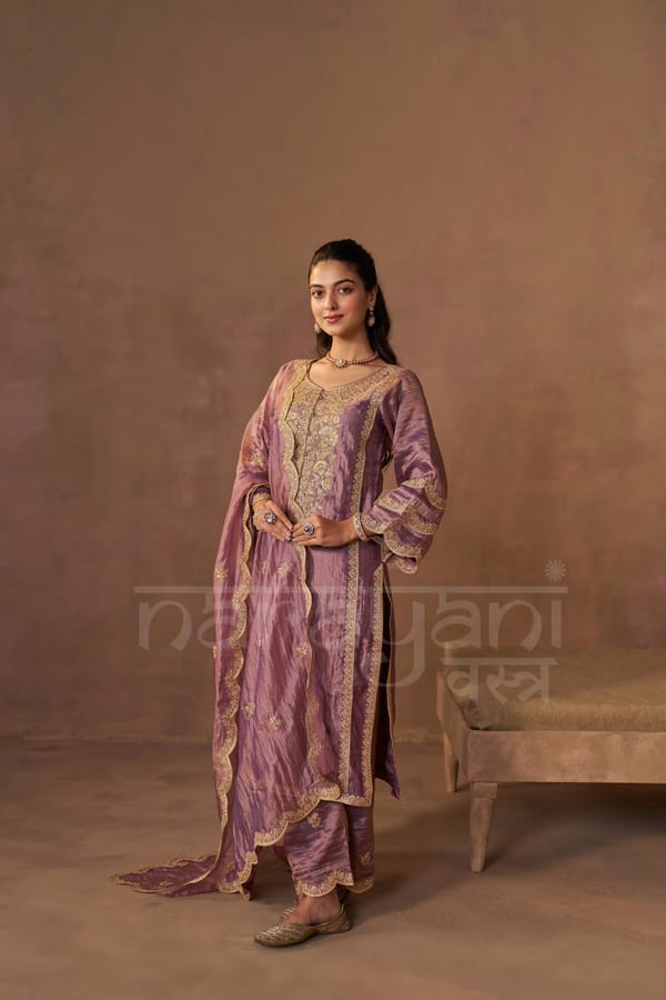 SABA - Antique Mauve Tissue-Organza Suit Set — NARAYANI VASTRA