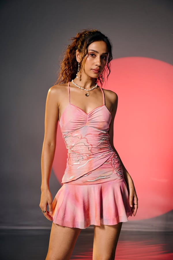 Cotton Candy Pink Sheer Mesh Ruched Embellished Top — Lea Clothing