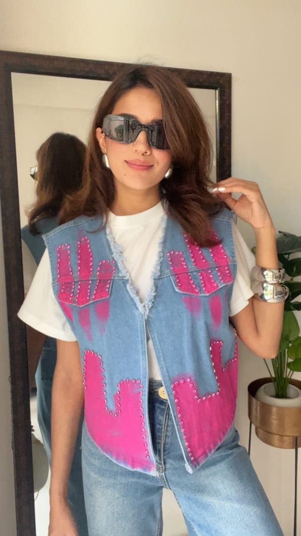 Hot Pink Studded Denim Gilet — CLOSET AFFAIR