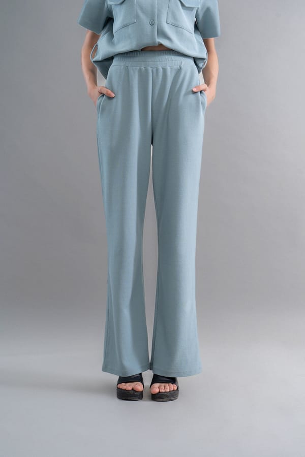 Aqua Mini Waffle Straight-Leg Pull-On Trousers — Necesera