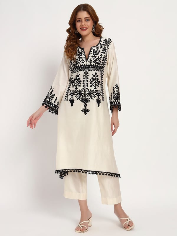 Ivory Cotton-Silk Kurta Set — Gotta Kinari