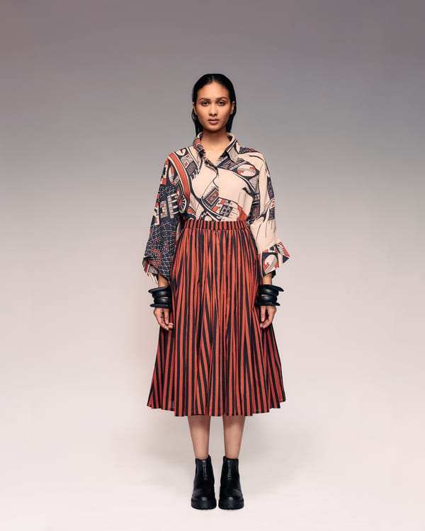Rust Stripe Gathered Skirt — Kritika Murarka