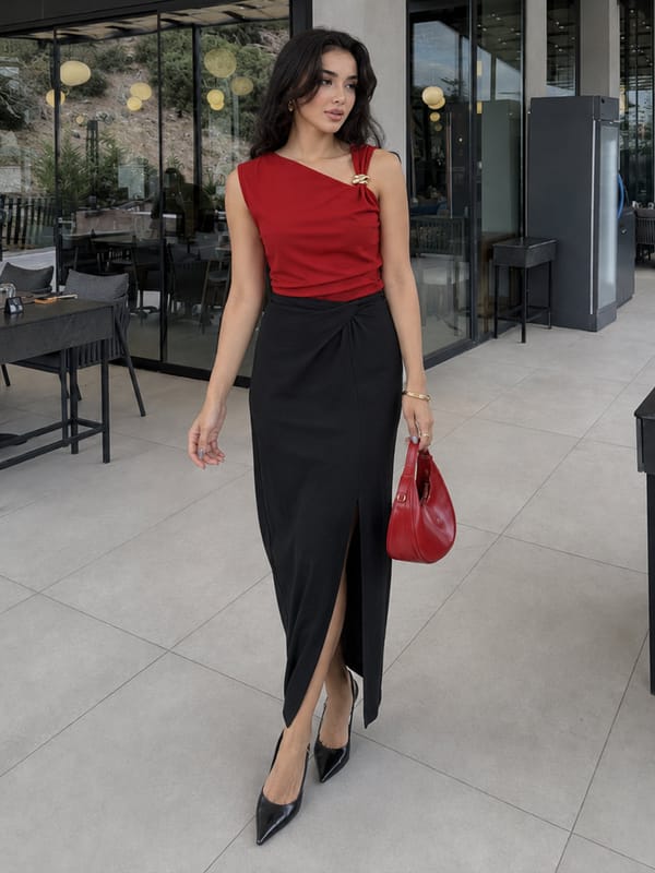Black Front Twist Detail Maxi Skirt — Femmella