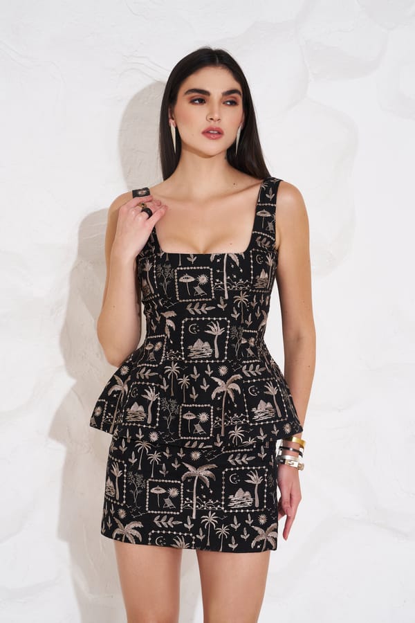 Black Linen Embroidered High-Waist Mini Skirt — Torqadorn