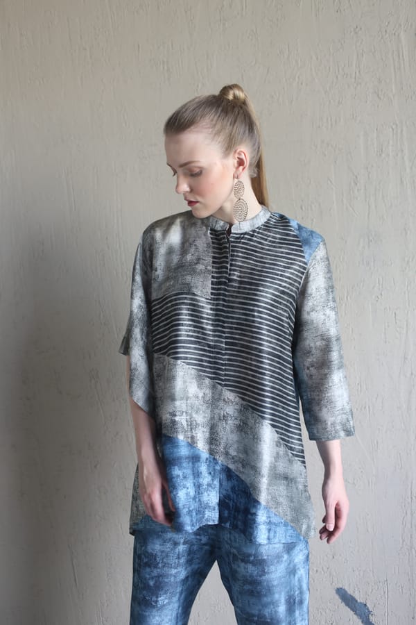 Blue/Grey Dupion Silk Co-ord Set — CLOS