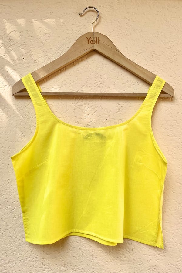 Yellow Spaghetti Strap Crop Top with Scoop Neck — YELL