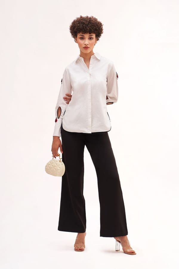 White Bug Motif Shirt with Contrast Piping — Our Love