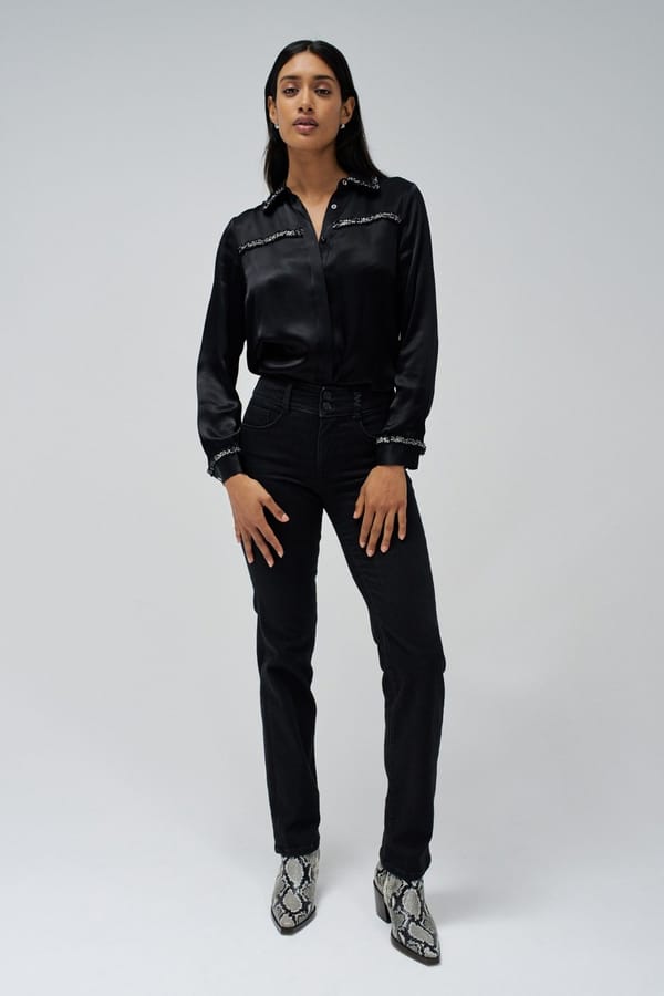 Black High-Rise Bootcut Jeans with Double-Button Waist — SALSA JEANS