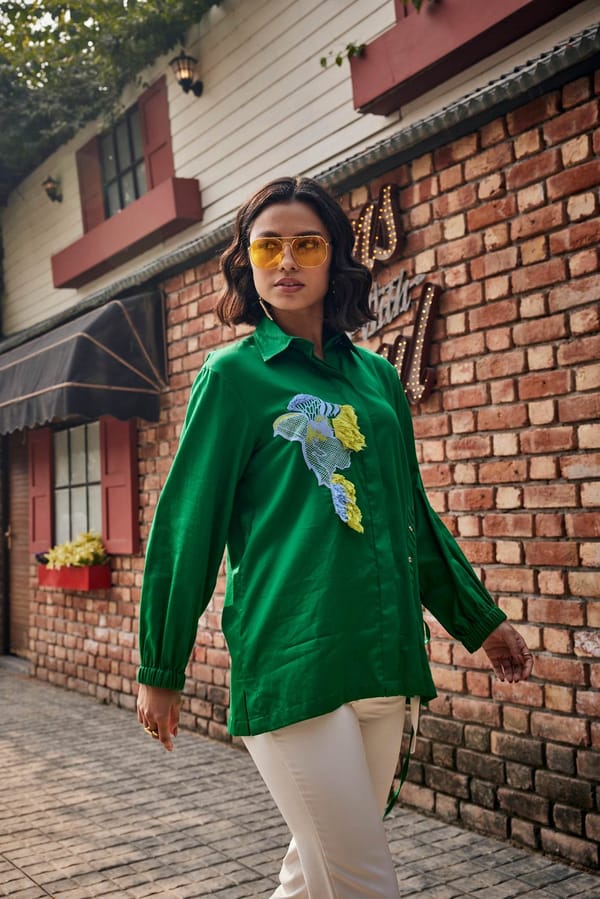 The Tropic Stitch Green Shirt — Puja Agarwal