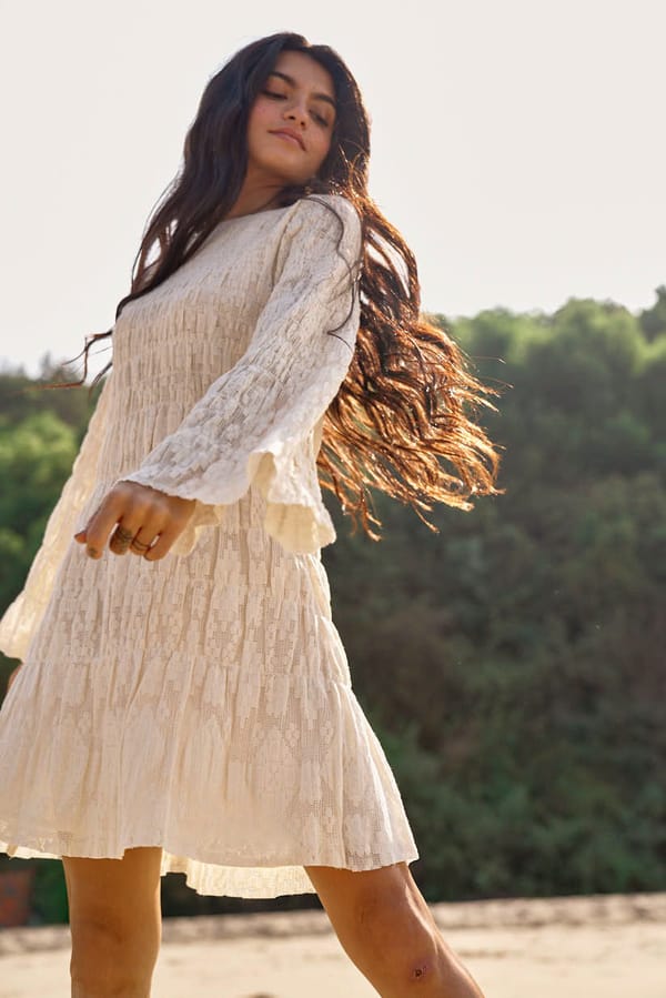 Natural Cotton Lace Smocked Mini Dress — Dash and Dot