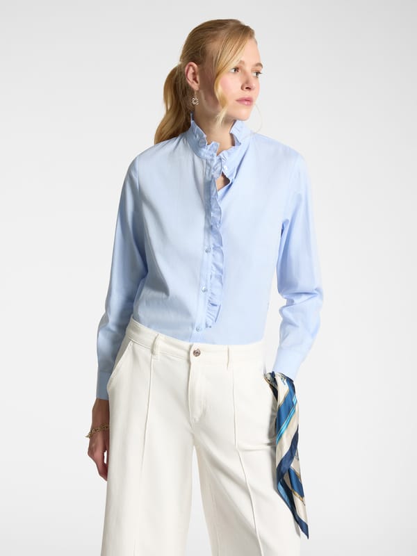 Light Blue Oxford Shirt with Ruffle Placket — ELENA MIRO