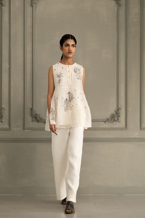 Top In Mul Chanderi With Embroidery And Pants — Arcvsh Pallavi Singh