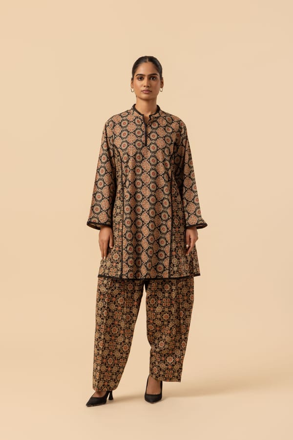 Naseebo Heritage Wheel Ajrakh Printed Farshi Coord Set — Naseebo