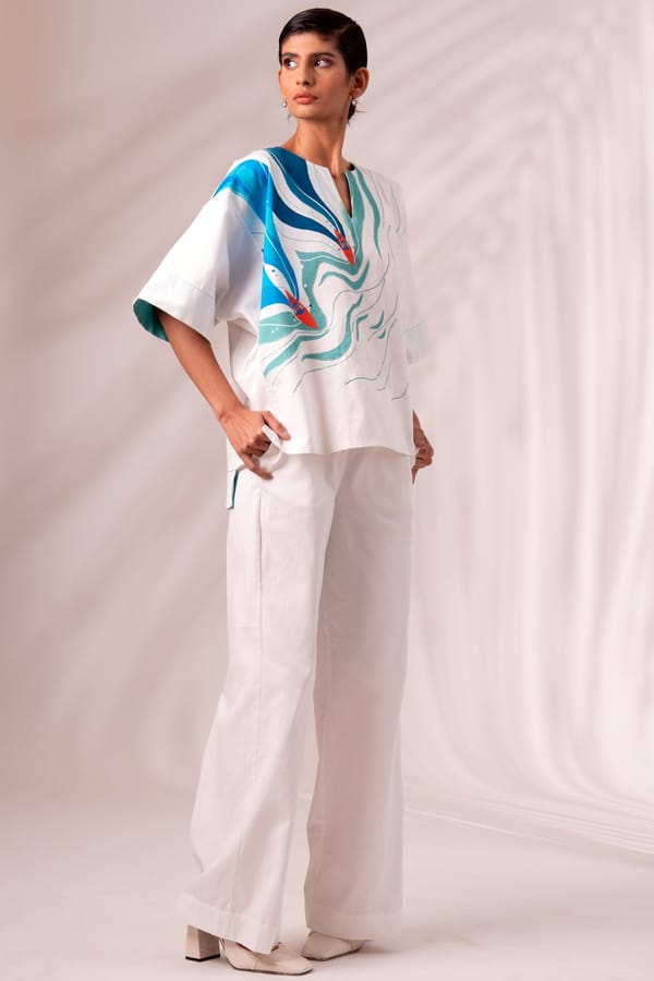 Multicolor Abstract Print Boxy Cotton Twill Top — Madder Much
