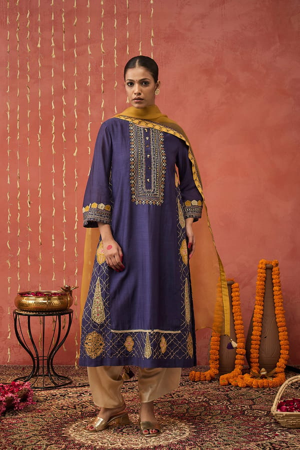 Purple Embroidered Kali Kurta Set with Dhoti Salwar — SHIVANI BHARGAVA