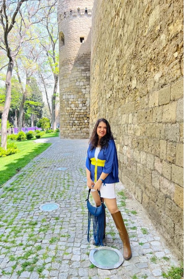 Blue Neon Colorblock Short Cape with Drawstring Waist — Neora