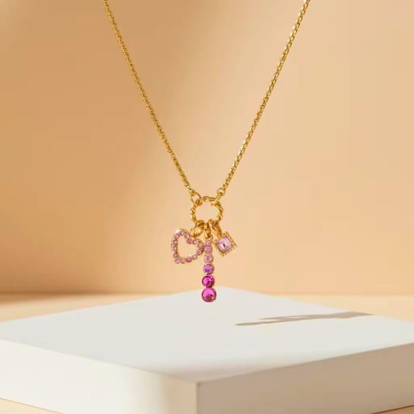 18K Gold Plated Pink Charm Layered Necklace, Kyra — Inaya Accessories