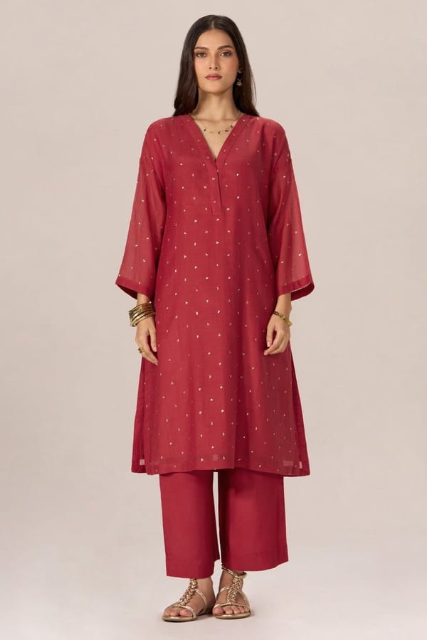 Cardinal Red Festive Co-ord Set — Ganga Fashions Pvt Ltd
