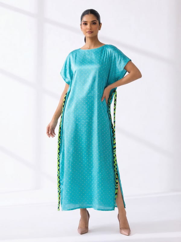Blue Nebula Printed Maxi Kaftan with Side Slits — CUIN