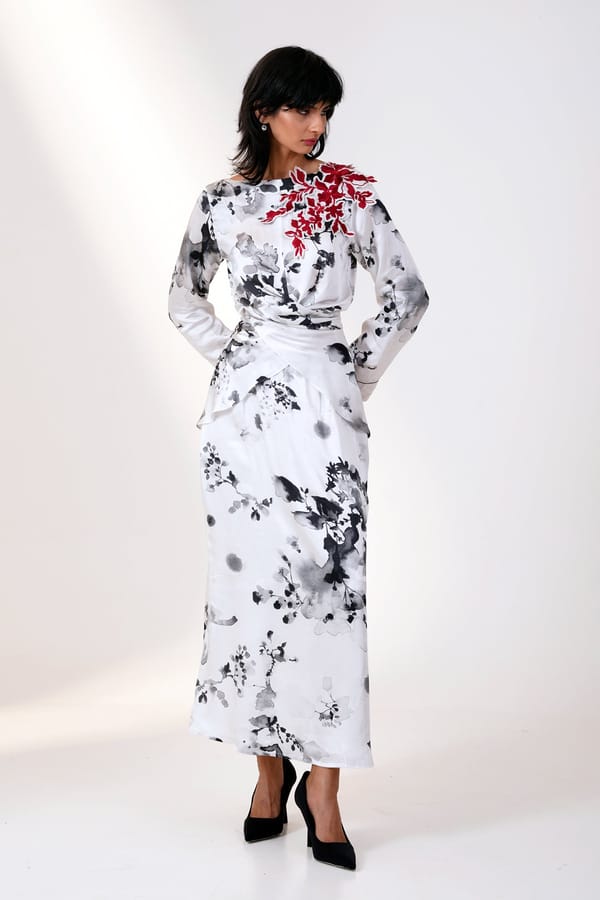 White Printed Wrap Top and Maxi Column Skirt Co-ord Set — Madder Much