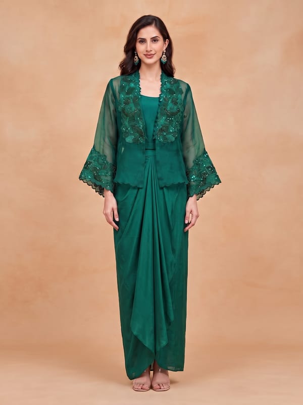 Emb Statement Collar Jacket with Drape Skirt and Inner — HOUSE OF PASHA