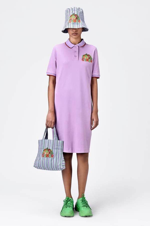 Lavender Cotton Piqué Polo Dress with Embroidery Patch — Genes Lecoanet Hemant