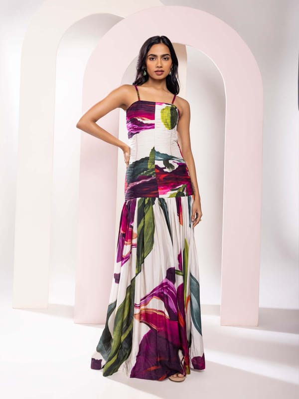 Whimsy Printed Pleated Dress — POPPI