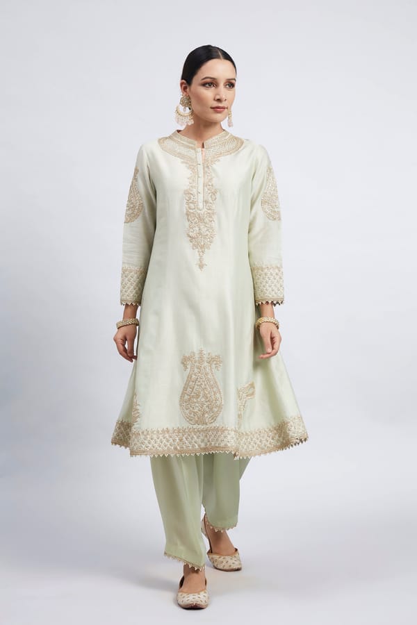 Mint Green Tilla Embroidered Kurta Set with Dupatta — Sheetal Batra