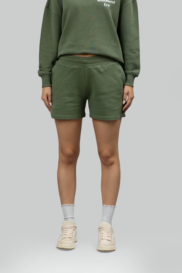 Green Cotton Terry Lounge Shorts with Drawstring Waist — Necesera