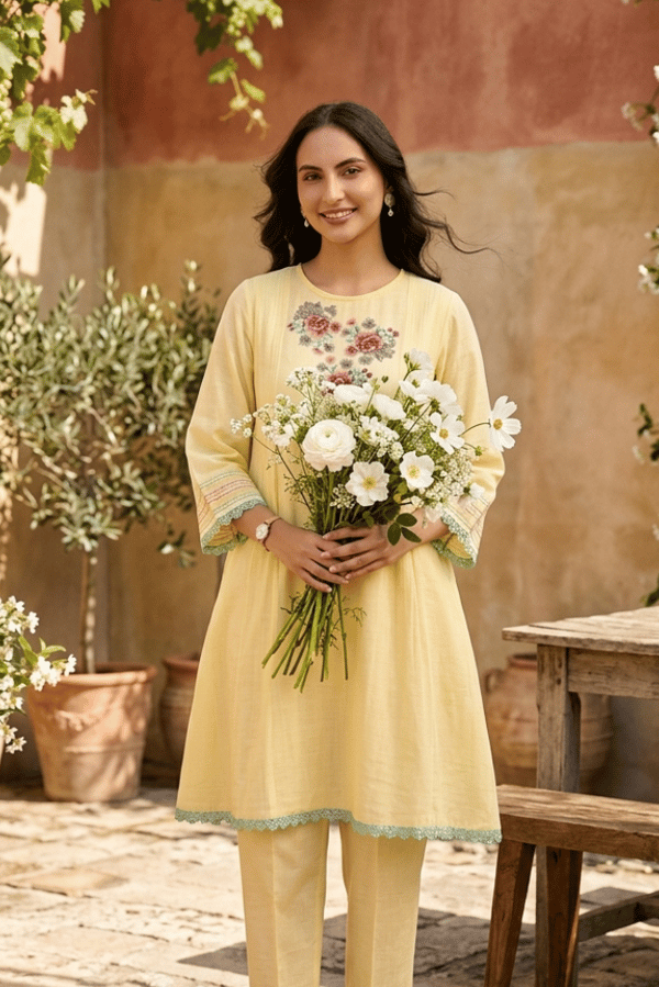 Chanderi Floral Pintuck Kurta Set — Omi Clothing