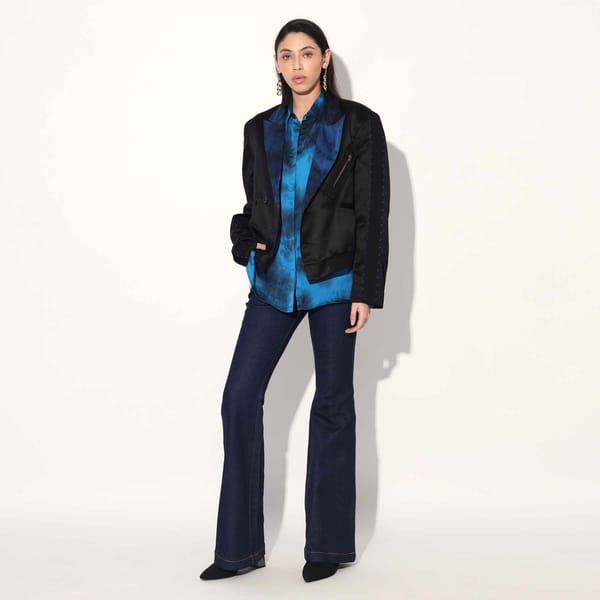 Blue Tie-Dye Balloon Sleeve Satin Shirt — Linetribe