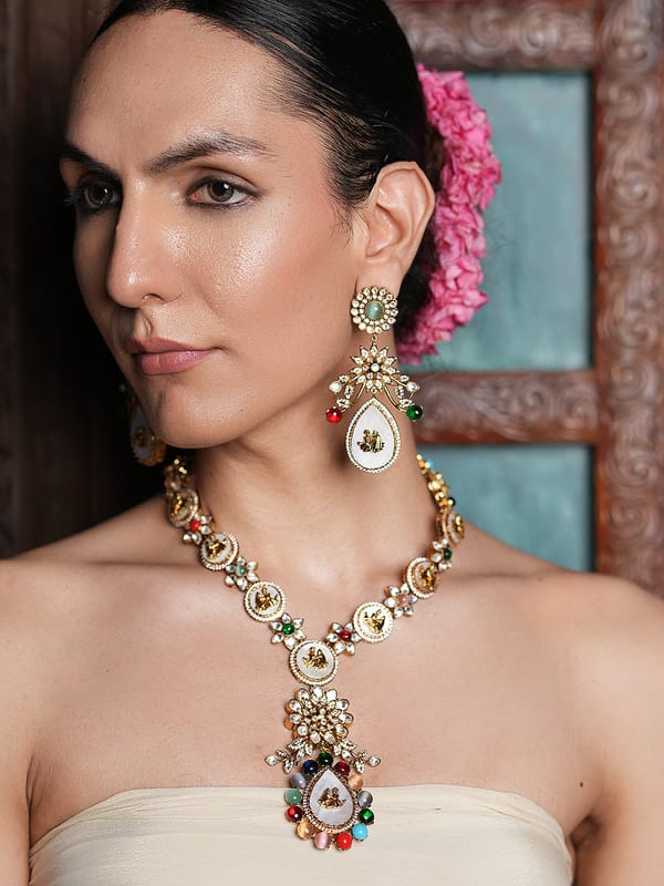 Multicolor Long Navrattan Necklace — Cao Jewellery