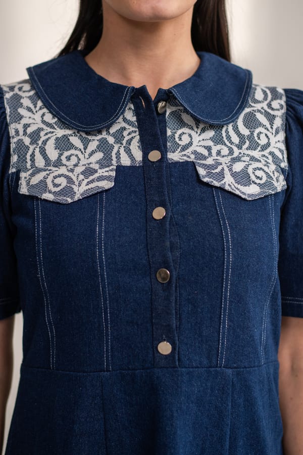 Haya Lace and Denim Dress — AKSH