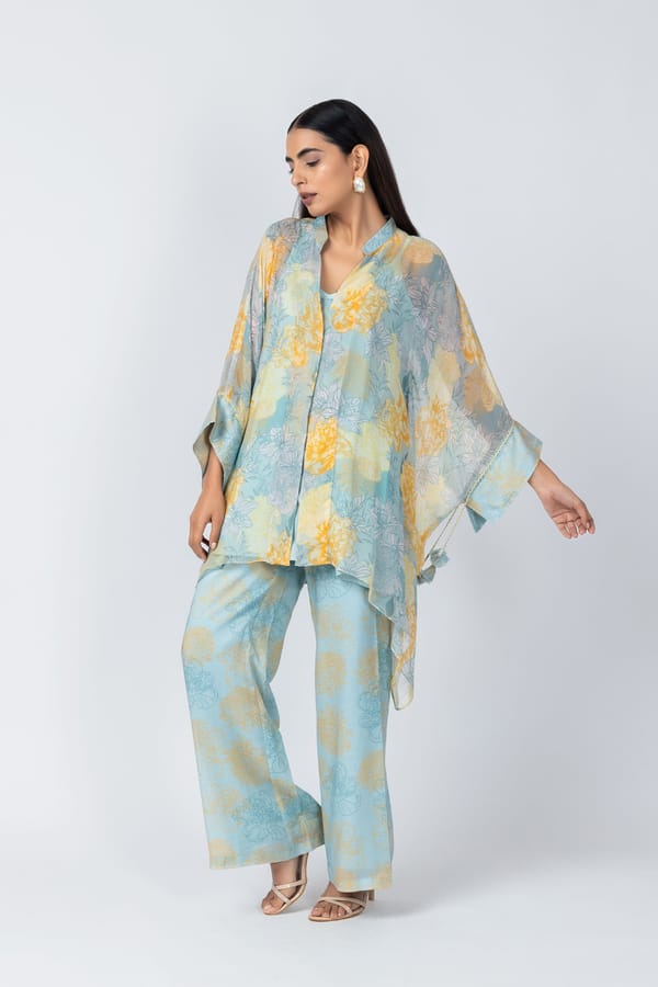 Pastel Floral Overlay Top and Palazzo Co-ord Set — LABEL NAARITI