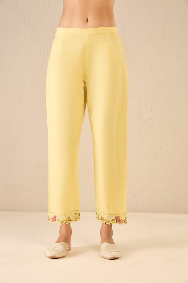 Garden Glory: Yellow Embroiderd Scalloped Pants — SHIVANI BHARGAVA