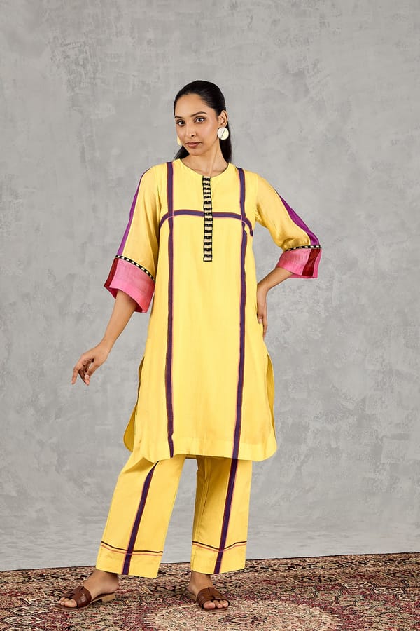 Yellow Striped Kurta and Pants Co-ord Set — SHIVANI BHARGAVA